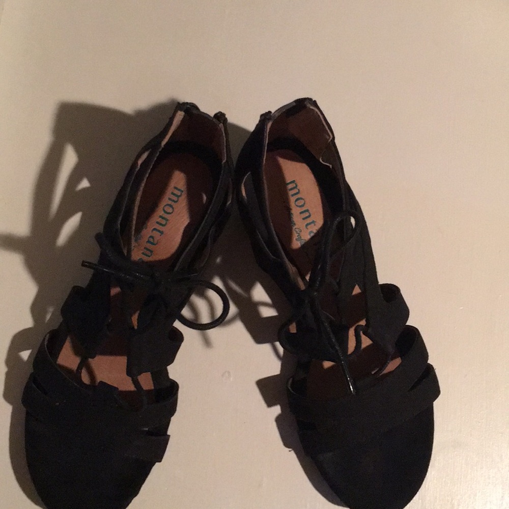 Black Montana tie up sandal with zipper